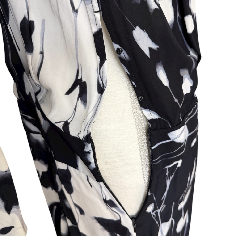 Equipment Neema Silk Feel Wrap Midi Dress Black White Floral Size 8 - Picture 6 of 15
